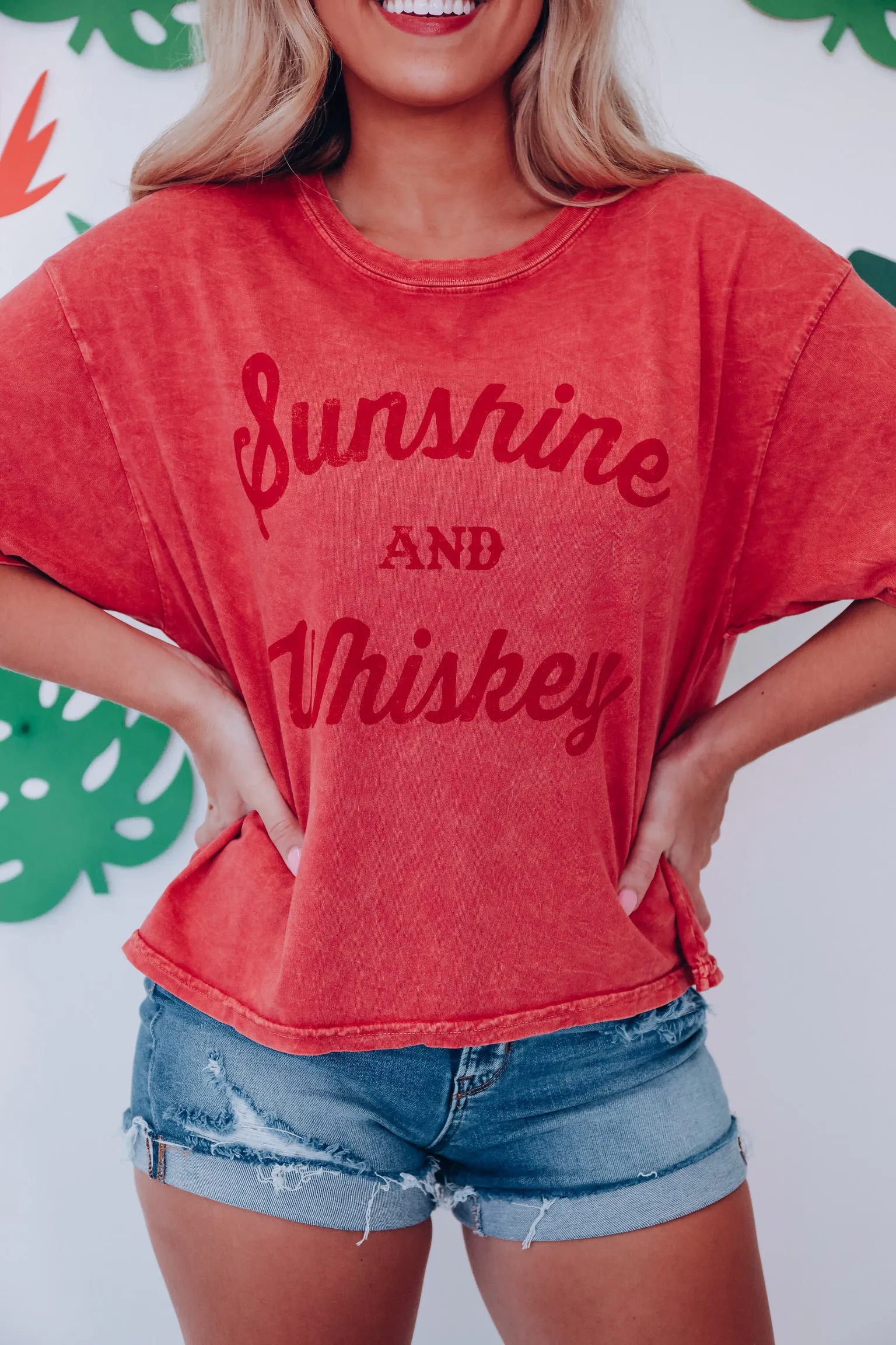 Sunshine And.... Cropped Graphic Tee - Dusty Red