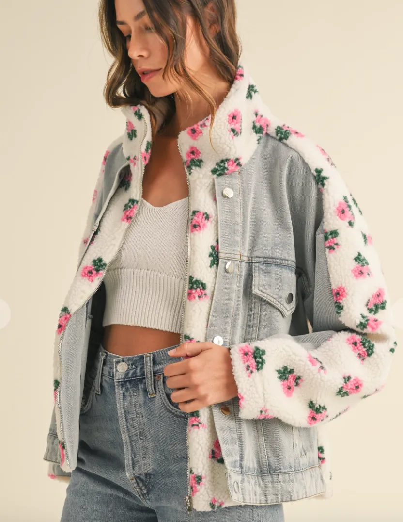 The Analise Floral Shearling Denim Jacket