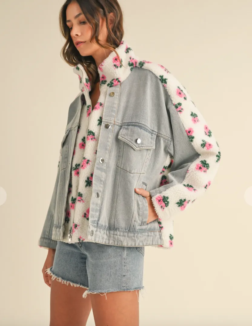 The Analise Floral Shearling Denim Jacket