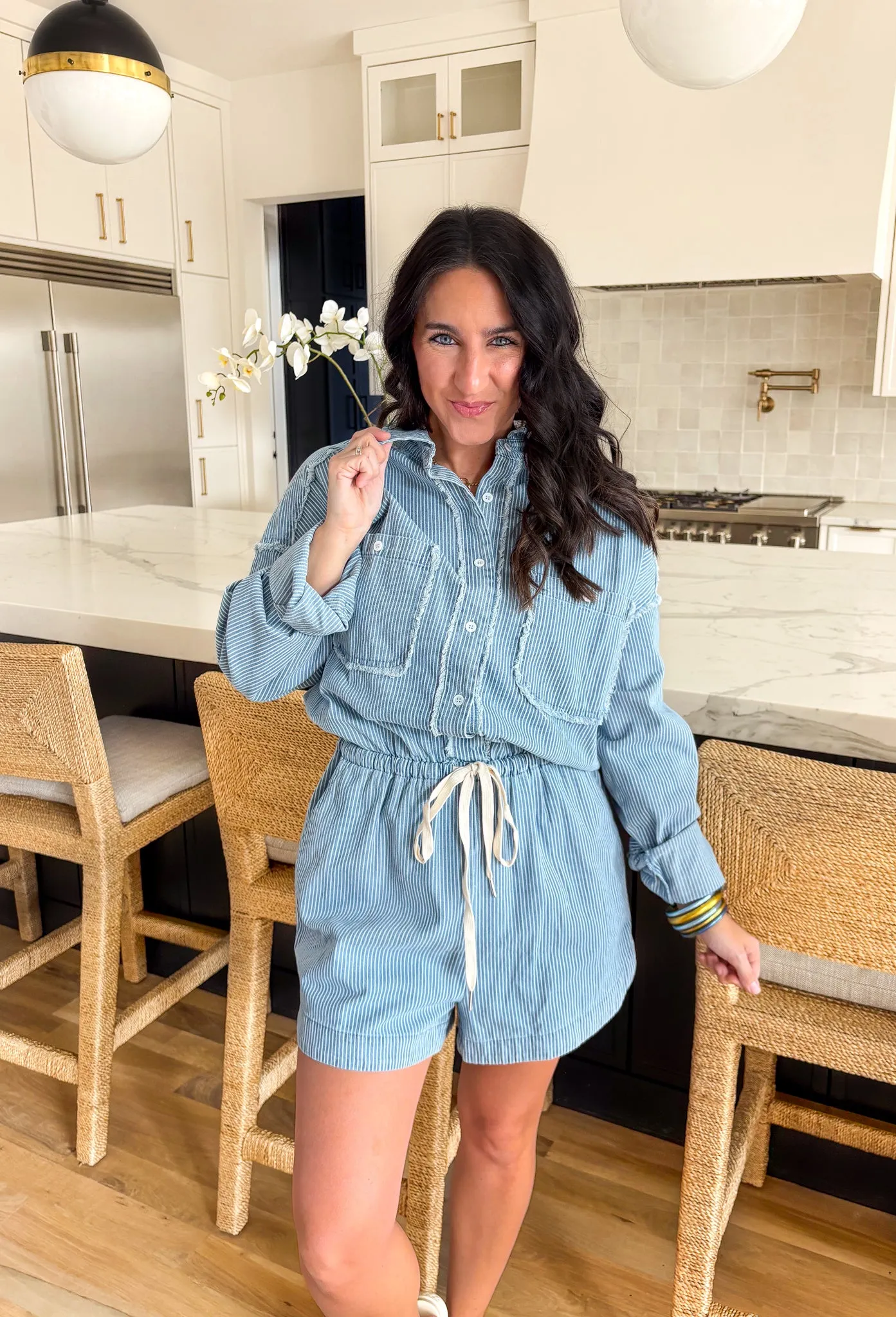 Think It Through Denim Romper