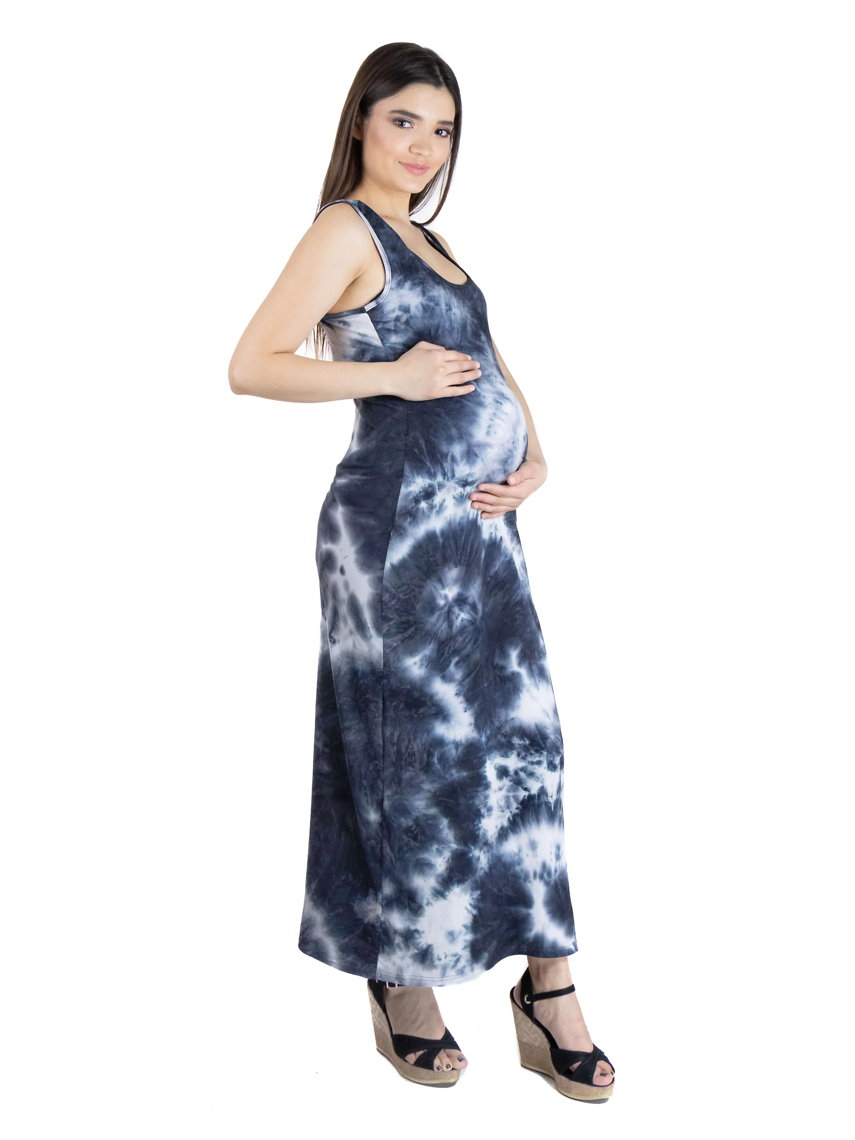 Tie Dye Fitted Razorback Maternity Maxi Dress