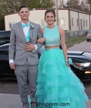 Two Piece Beading Top 2018 Prom Dresses Online Evening Dresses