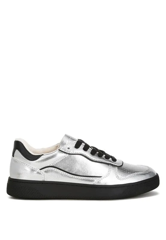 Women's Kyniska Metallic Faux Leather Lace Up Sneakers