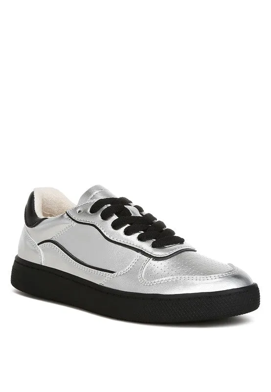 Women's Kyniska Metallic Faux Leather Lace Up Sneakers