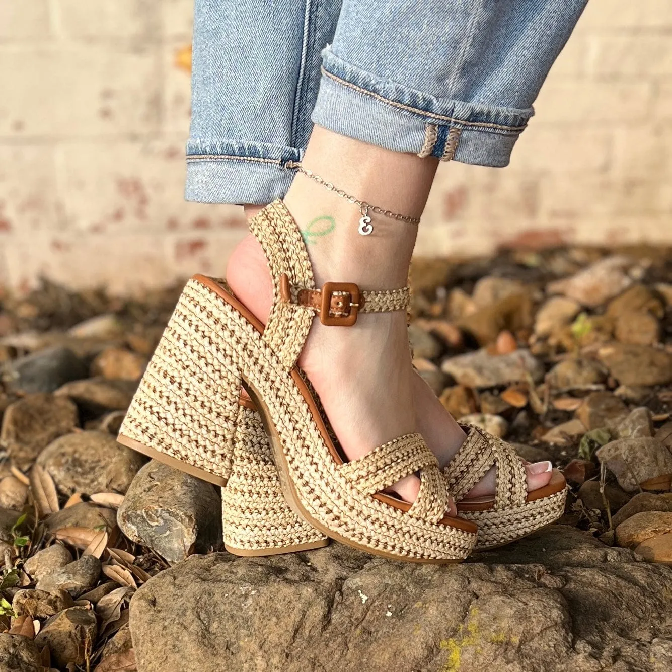 Yara Tan Raffia Heels
