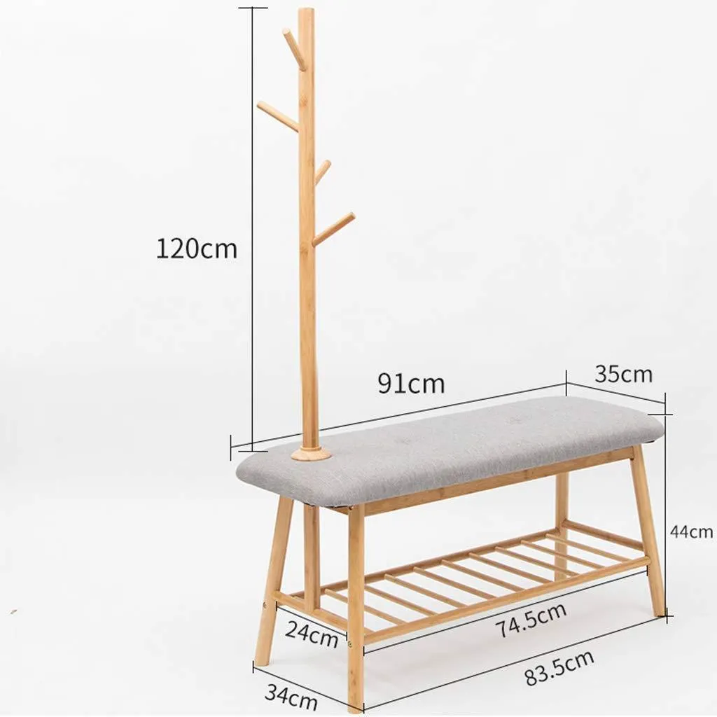ZHEN GUO Entryway Shoe Bench with Coat Rack, Modern Bamboo Shoe Rack Organizer with Hall Tree Coat and hat Hanger Over The Door (Color : Natural)