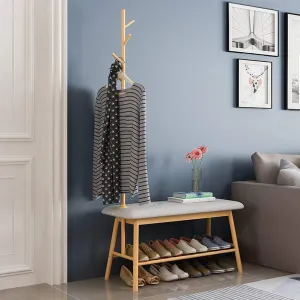 ZHEN GUO Entryway Shoe Bench with Coat Rack, Modern Bamboo Shoe Rack Organizer with Hall Tree Coat and hat Hanger Over The Door (Color : Natural)